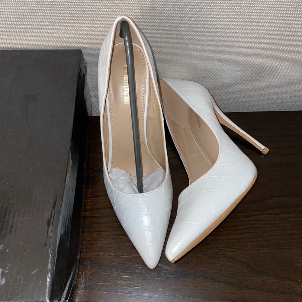 White crocodile heels
